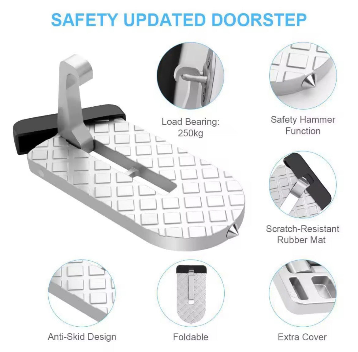 Carstep Universele Auto Deurinstap – Opvouwbare Veiligheids Deurstep met Anti-Slip, 250kg Draagvermogen, Rubber Bescherming & Veiligheidshamer